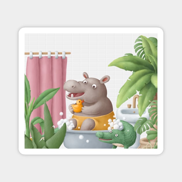 Cute hippo taking bath. Magnet by CaptainPixel