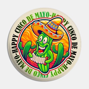 Happy Cinco de Mayo Mexican Fiesta Funny Cactus wearing sombrero Mexican Hat Pin