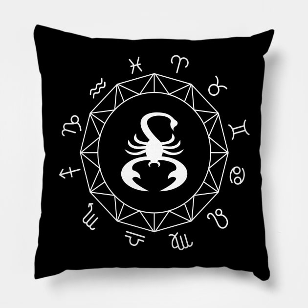 Scorpio Astrology Sign Pillow by JevLavigne