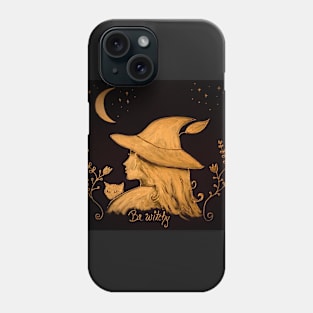 Witch with cat Phone Case