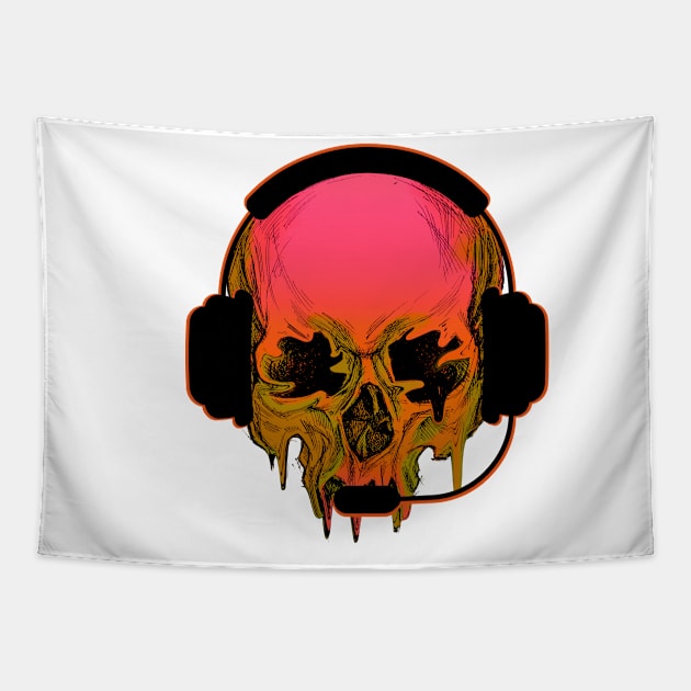 Game or Die - Gamer Skull in Headset Tapestry by Demons N' Thangs