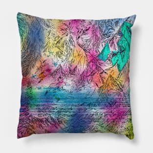 abstract Art Vibrant Landscape with Pink Mountains & Birds Graphic Pillow