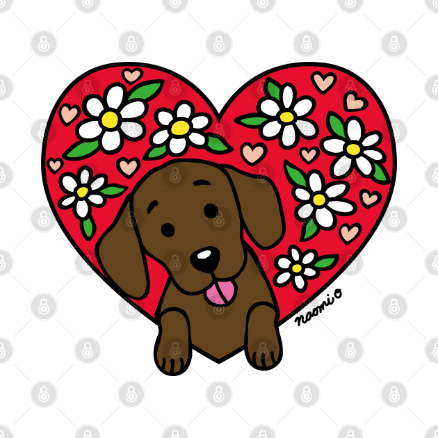 Chocolate Labrador and Floral Heart by HappyLabradors