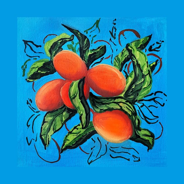 mandarin on blue background by Art by Taya 