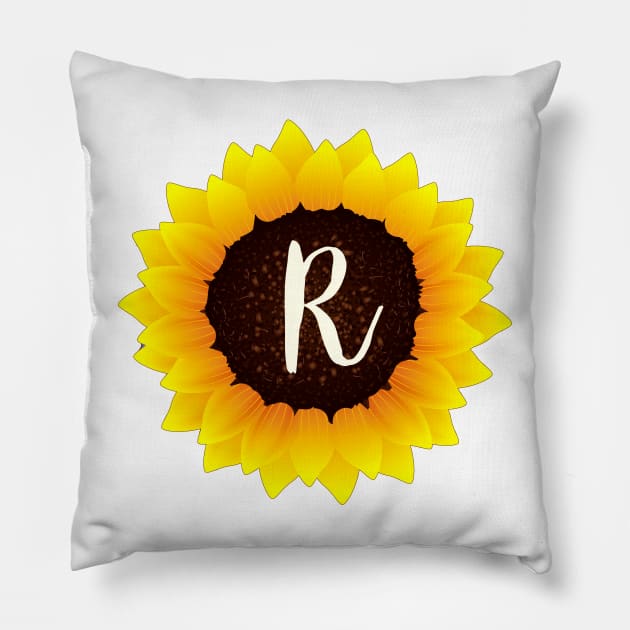 Floral Monogram R Bright Yellow Sunflower Pillow by floralmonogram