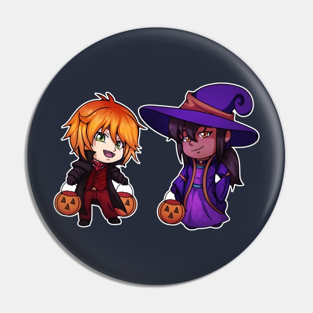 Halloween Witch and Vampire Chibi Pin by SakuraDragon