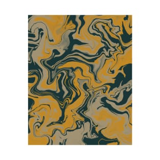 Shades of Yellow, Gray, and Dark Green Aesthetic Marble Pattern T-Shirt