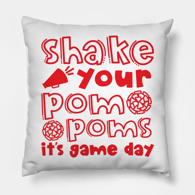 Shake Your Pom Poms It’s Game Day Cheerleader Cheer Cute Funny Pillow by GlimmerDesigns