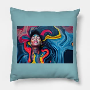 Painted Insanity Dripping Madness 4 Breaking Through  -  Abstract Surreal Expressionism Digital Art - Bright Colorful Portrait Painting - Dripping Wet Paint & Liquid Colors Pillow