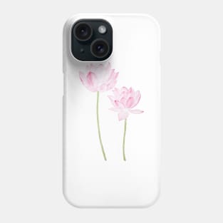 two pink lotus flowers watercolor Phone Case