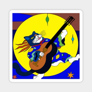 Cat playing guitar ukiyo-e Magnet