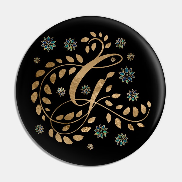 Luxury Golden Calligraphy Monogram with letter G Pin by Nartissima