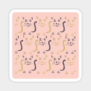 Gold black cats pattern on pink Magnet