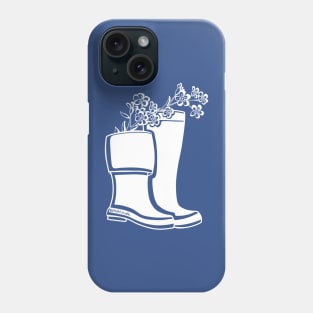 Forget Me Not White Lineart Rain Boots Phone Case