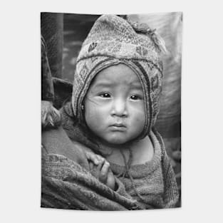 Vintage Photo of Peruvian baby in Backpack Tapestry