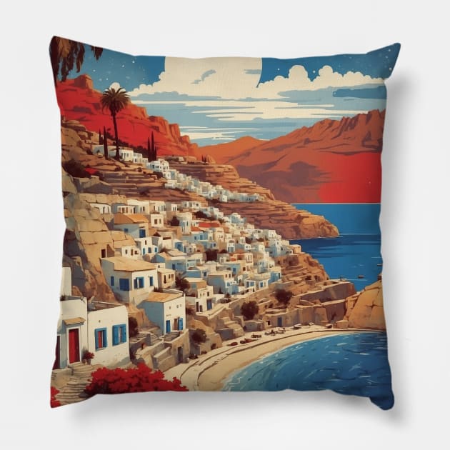 Crete Beach Greece Starry Night Tourism Vintage Poster Art Pillow by TravelersGems