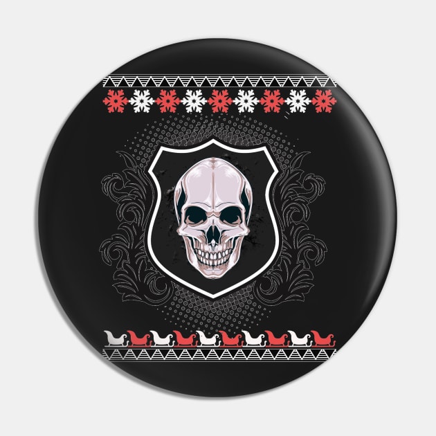 Ugly X-Mas Metal Skull Pin by InkDoneRight