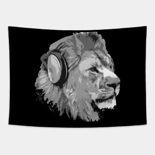 Lion Wearing Headphones Tapestry