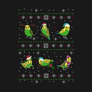 Green Budgie Ugly Christmas Pattern T-Shirt