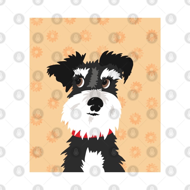 Black and White Miniature Schnauzer Dog with Orange Daisies by NattyDesigns