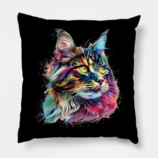 Maine Coon Cat Painting Colorfull Pop Art Design For Cat Onwer Pillow