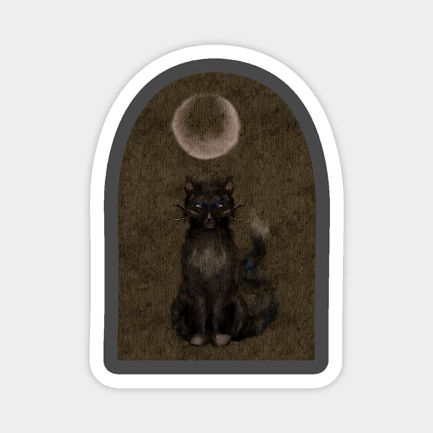 Gothic Black Cat Moon Watercolor Painting Witchy Aesthetic Magnet by penandbea
