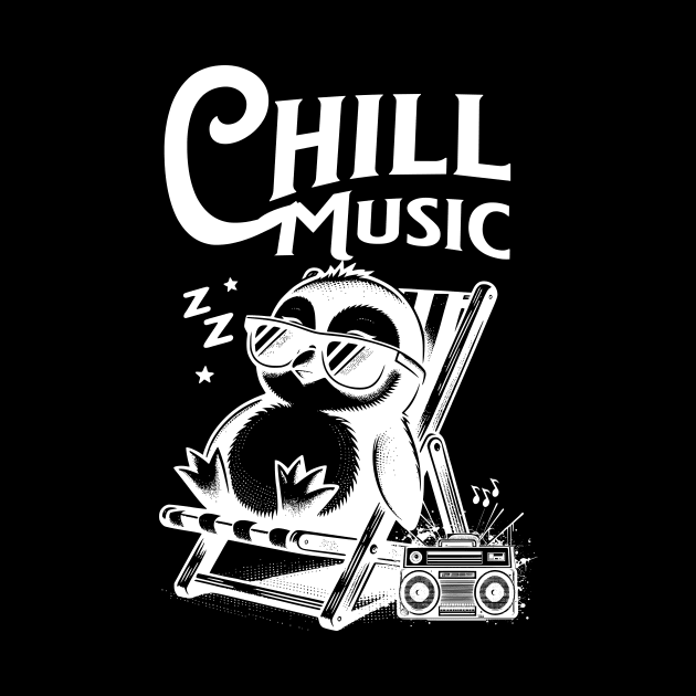 CHILL OUT MUSIC  - Penguin Chillax (White) by DISCOTHREADZ 