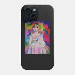 Girl with white cat Phone Case
