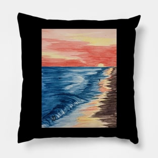 Swimmers at the beach at sunset Pillow