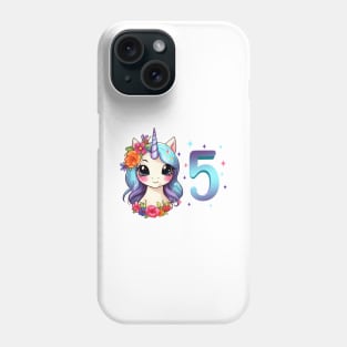 I am 5 with unicorn - girl birthday 5 years old Phone Case