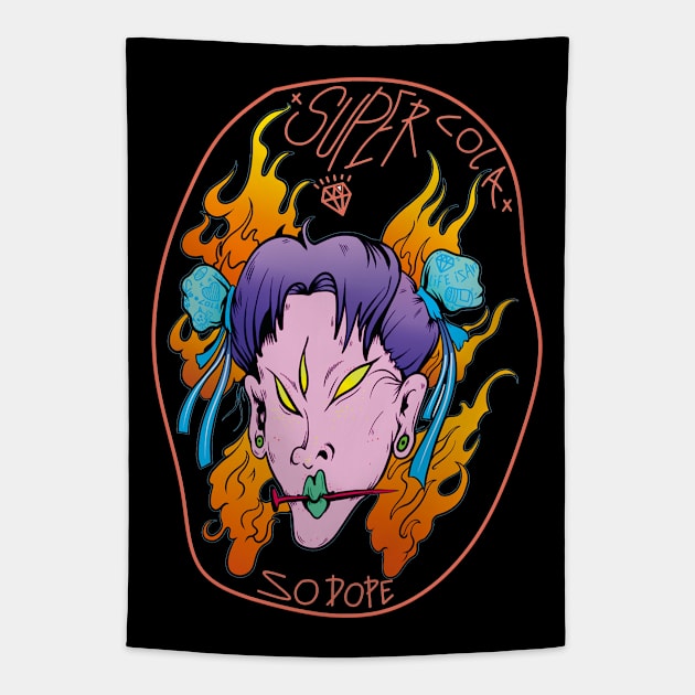 Dope asian dope boy cartoon illustration Tapestry by slluks_shop