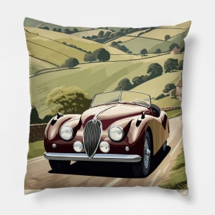 Vintage Car Country Road Pillow