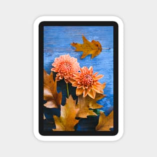 Oak Leaves and Dahlia Flowers Magnet