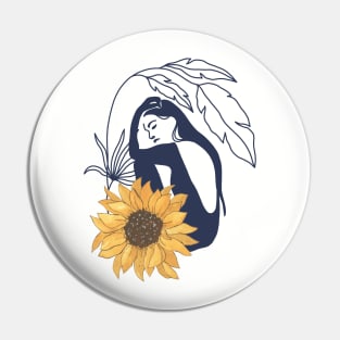 Sunflower Women Illustrations Pin