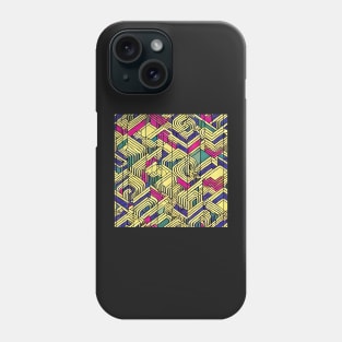 isometric abstract vintage pattern. yellow pink blue greens. wabi-sabi organic perfectly imperfect illustration style Phone Case