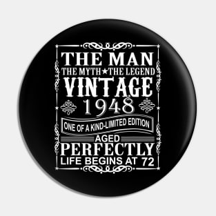 72nd Birthday Gifts Man Myth Legend Vintage 1948 Pin