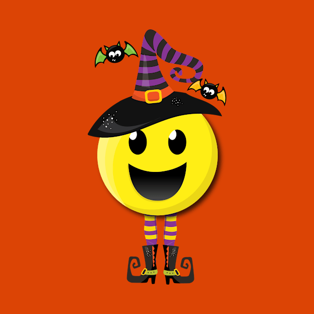 Emoji Creepy Happy Witch Halloween T-Shirt by 4Craig