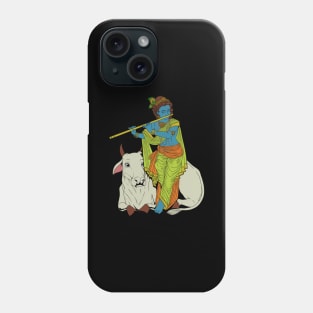 Hindu god - the blue flute player Krishna Phone Case