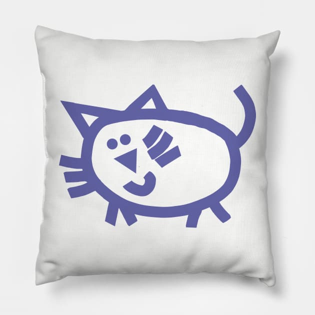 Very Peri Periwinkle Blue Line Kitty Cat Pillow by ellenhenryart