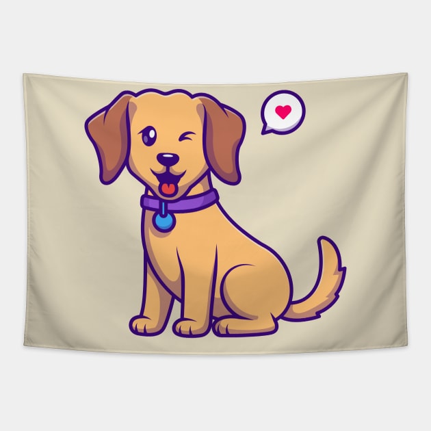 Cute Dog Sitting Cartoon Tapestry by Catalyst Labs