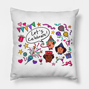 Illustration drawing of a group diversity people celebrate the new year party Pillow