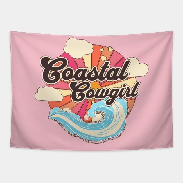 Coastal Cowgirl Retro Vintage Aesthetic Illustration Tee - Beach Vibes Tapestry by TeeTrendz