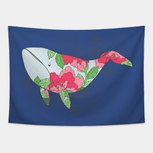 Whale with Peonies Tapestry