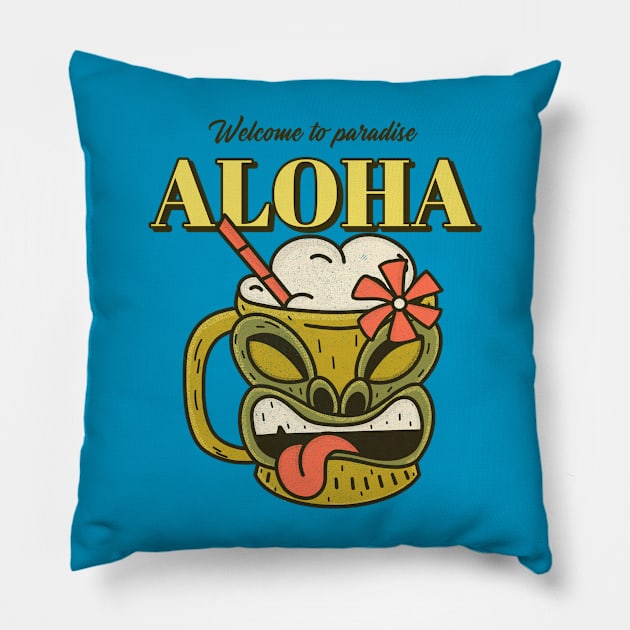 Tiki Bar Tiki Room Aloha Hawaii Hawaiian cocktail Pillow by Tip Top Tee's