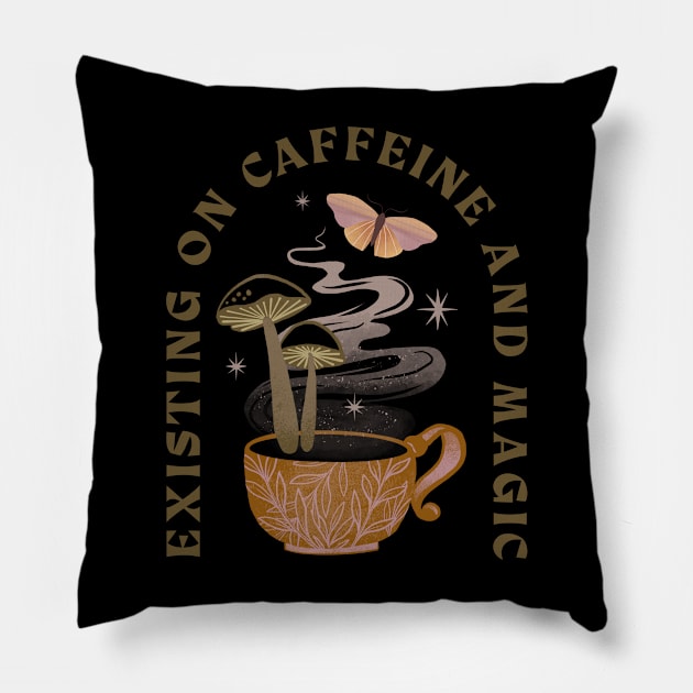 Caffeine and magic Pillow by Off The Hook Studio