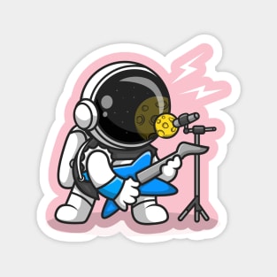 Cute Astronaut Rocker With Guitar Cartoon Magnet