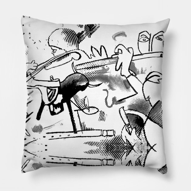 Lino Print Irish Music Pillow by badlydrawnbabe