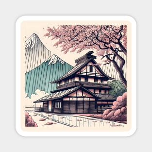 Old abandoned Traditional Japanese house Minka Drawing Magnet