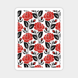 Print with Red Rose Inspired by Ukrainian Traditional Embroidery Magnet