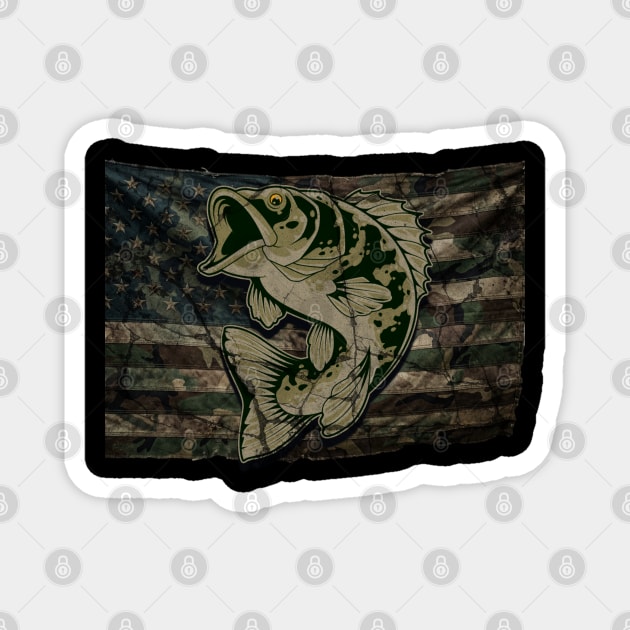 Fishing Camouflage US American Flag Bass Fish Design for Fishermen & Patriots – Perfect for Anglers, Boat Fishing Magnet by Pixel Threads 